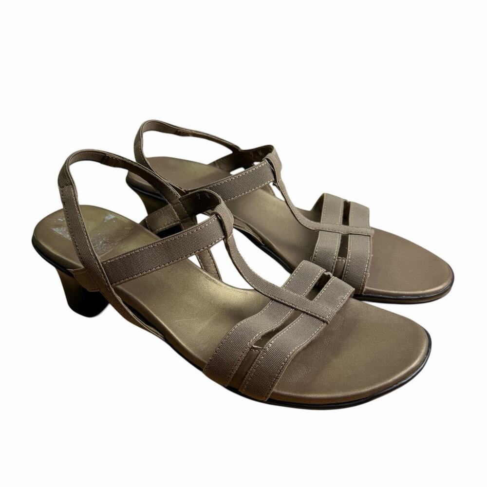 Munro American Brown Stretch Strap Slip On Heel Sandals beige Shoes Women's 9 W